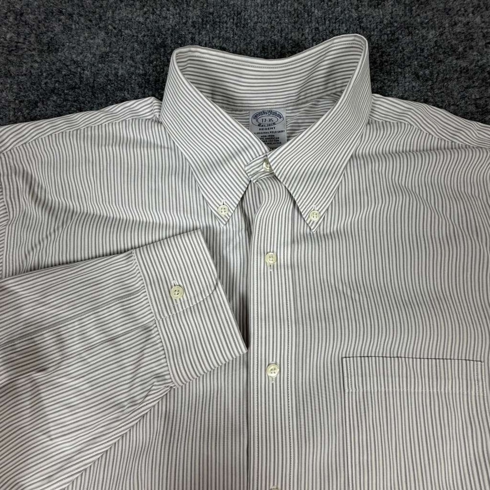 Brooks Brothers Regent Mens Dress Shirt 17 35 Non-Iron Supima Cotton Grey‎ EUC